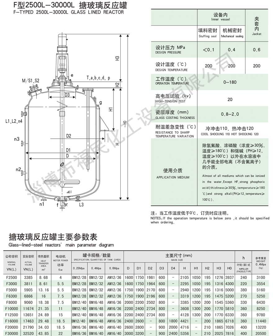 閉式5000L搪玻璃反應(yīng)釜技術(shù)參數(shù)